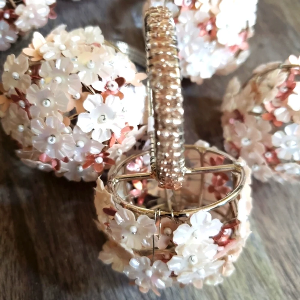 Pier 1 Imports Beaded Pink Floral Napkin Rings -Set of 4 NWT